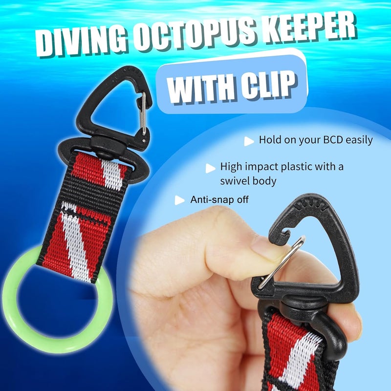 JUSTOOP Store Scuba Octopus Mouthpiece Holder,Silicone Octopus Holder for Scuba Diving 0cto Mouthpiece Keeper for 2nd Stage Regulator Octopus Retainer with Spring Clip,2 PCS,Green/Yellow - Image 3